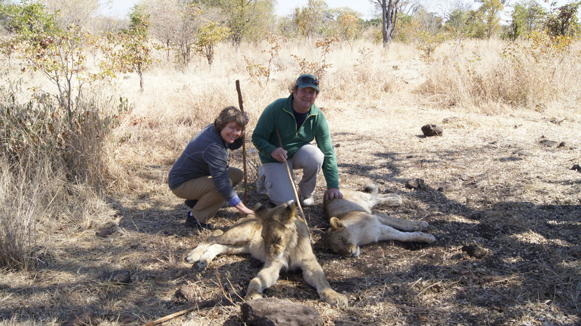 John and Patty with lions