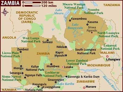 map of Zambia map of Zambia